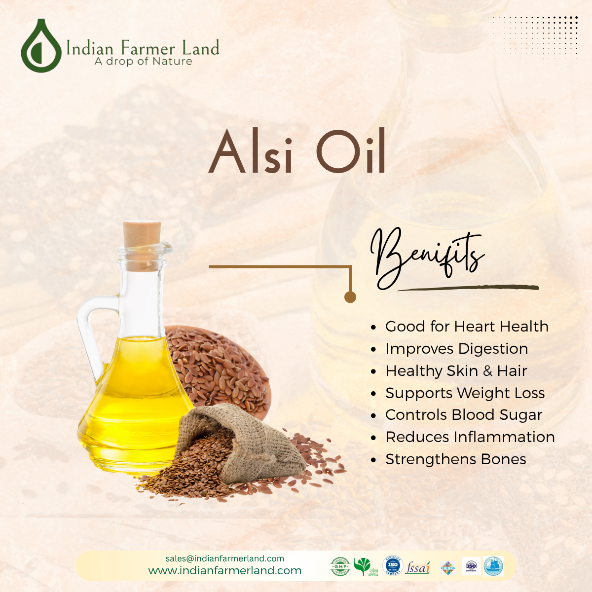 Alsi oil - Indian Farmer Land - Essential Oil Manufacturers and Exporters Alsi oil